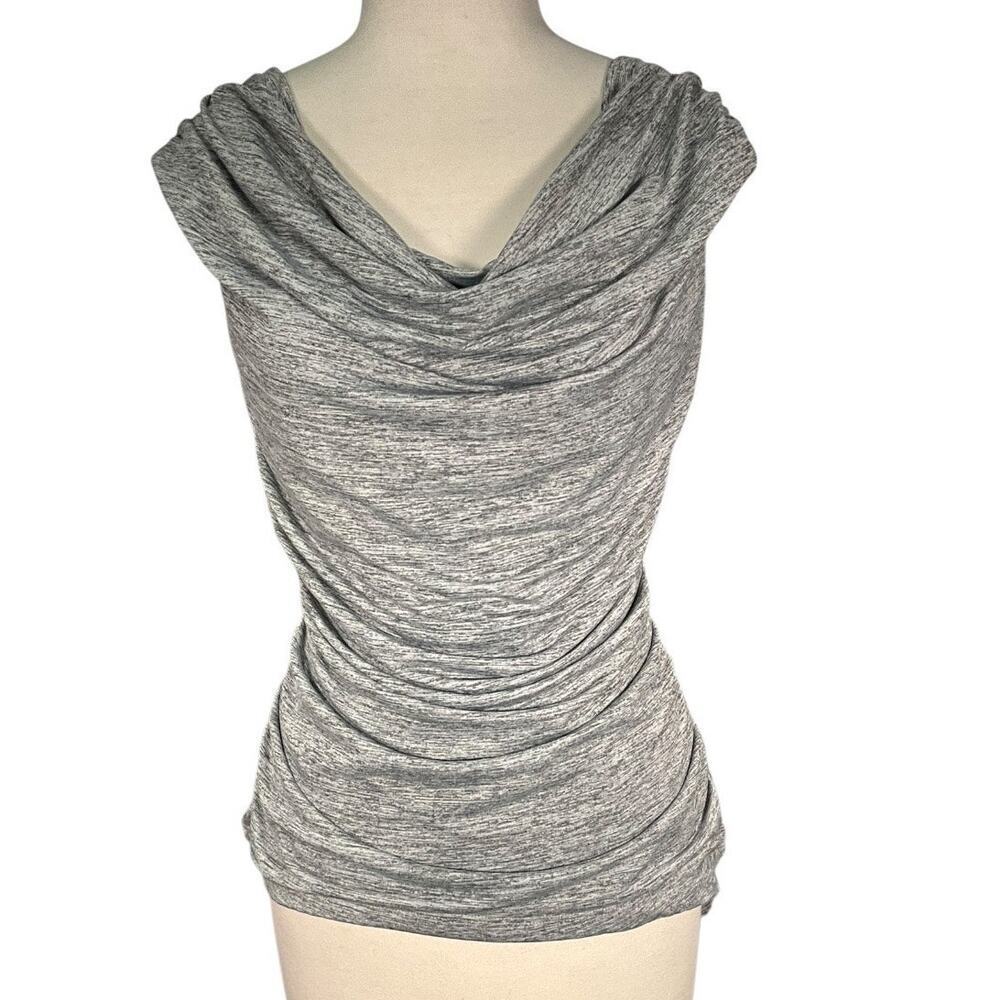 BCX Y2K Shredded Back Top Gray Ruched Draped Cowl Neck Clubwear Edgy Feminine
